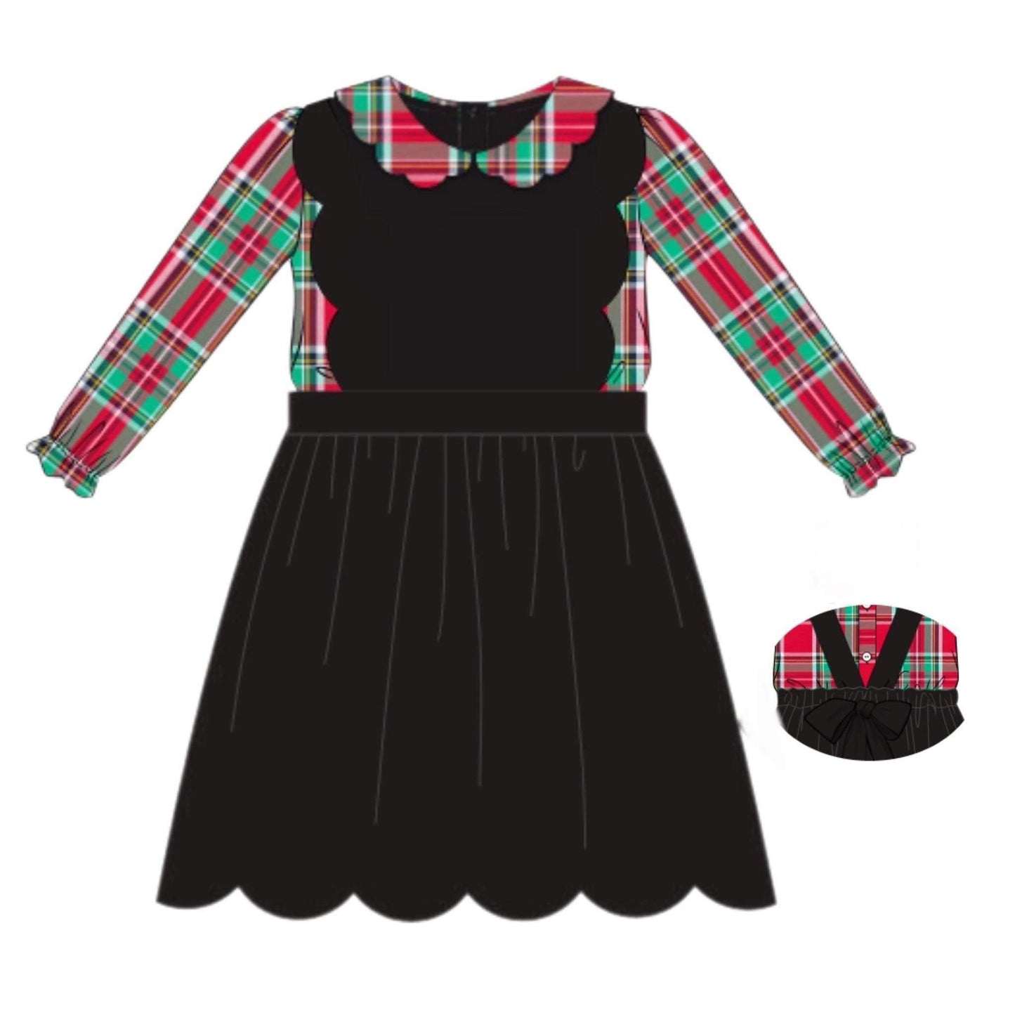 RTS: Holiday Party Plaid- Girls 2pc Corduroy Dress