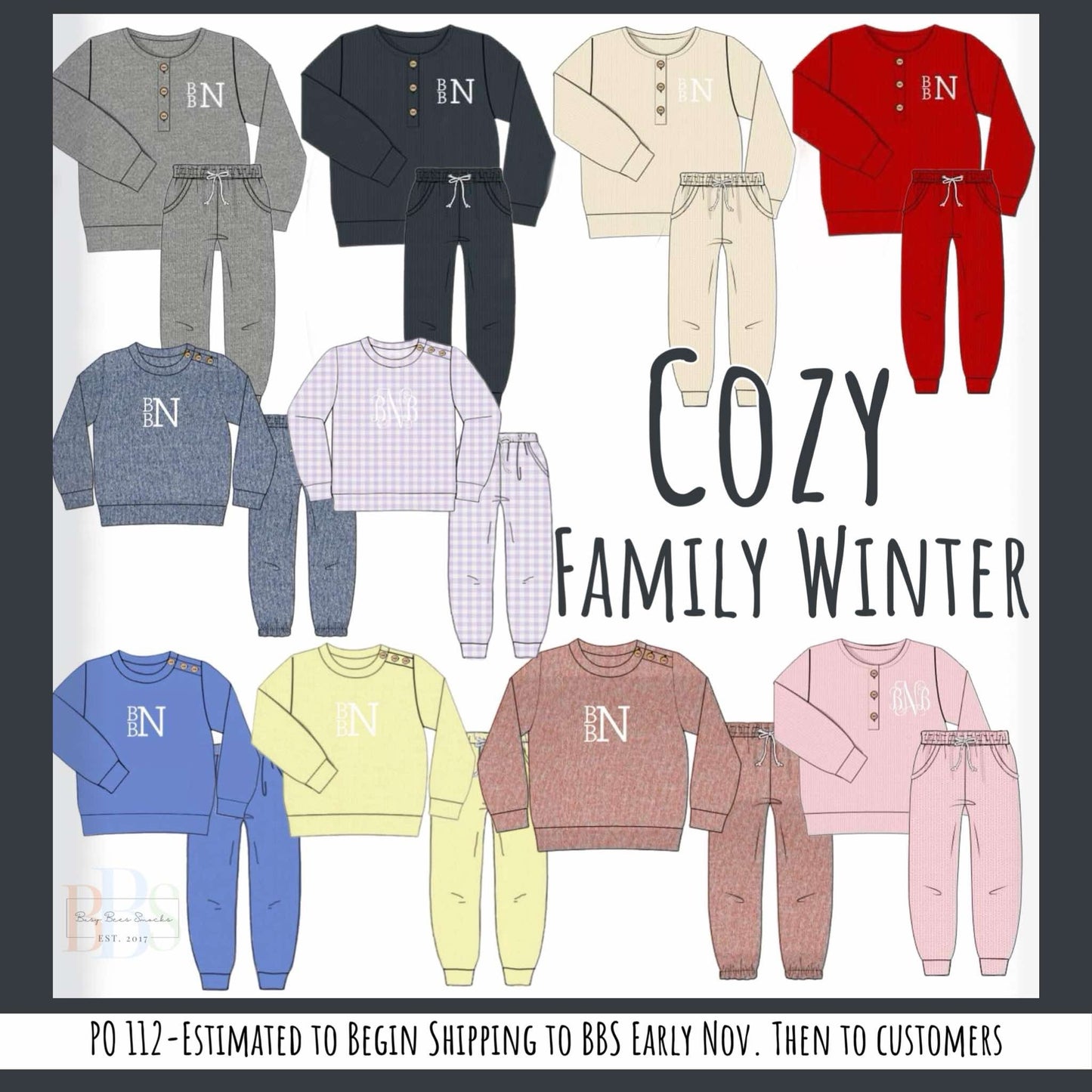 RTS: Cozy Family Winter- Smoky Blue Sweater Jogger Set (No Monogram)