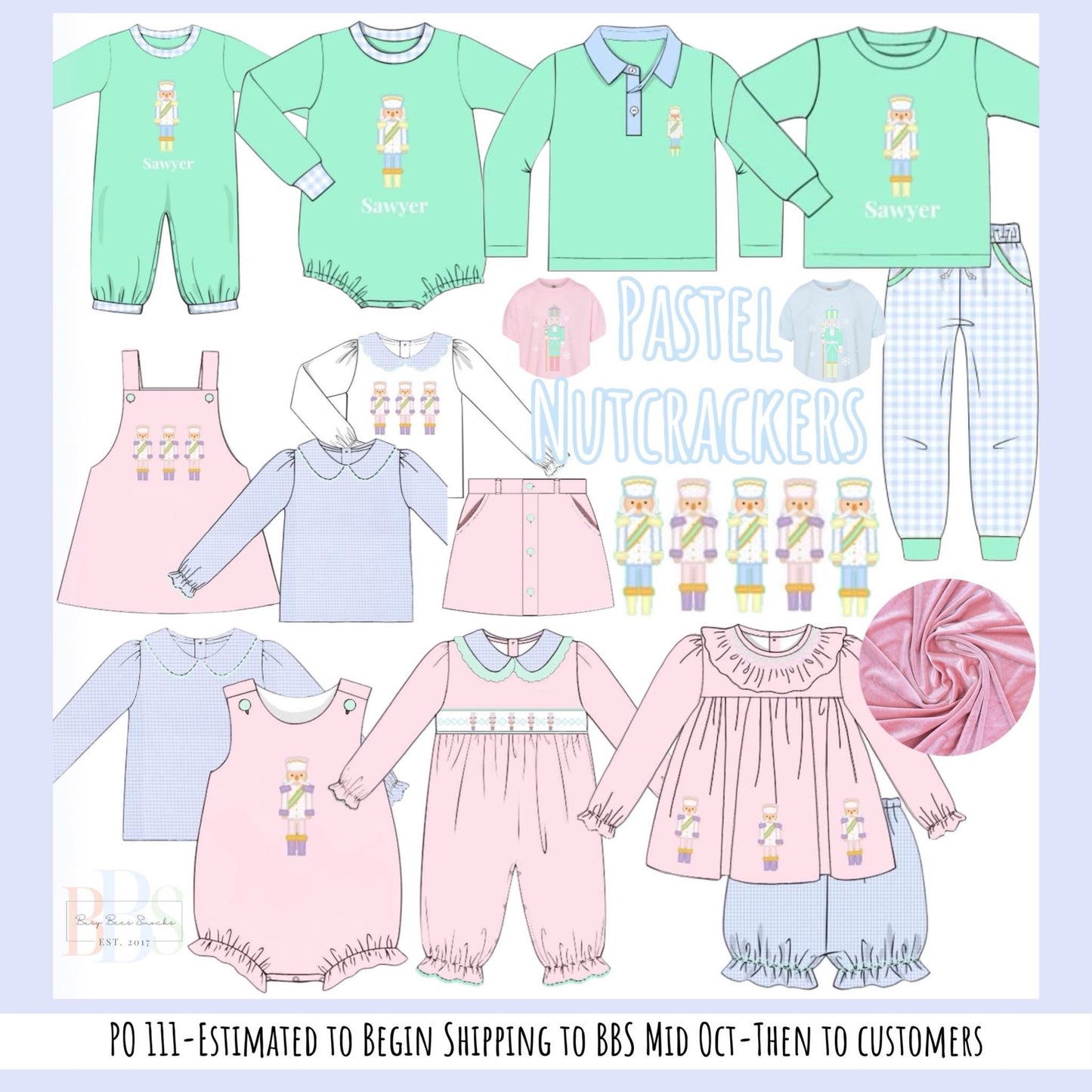 RTS: Pastel Nutcrackers- Girls Velvet 2pc Dress