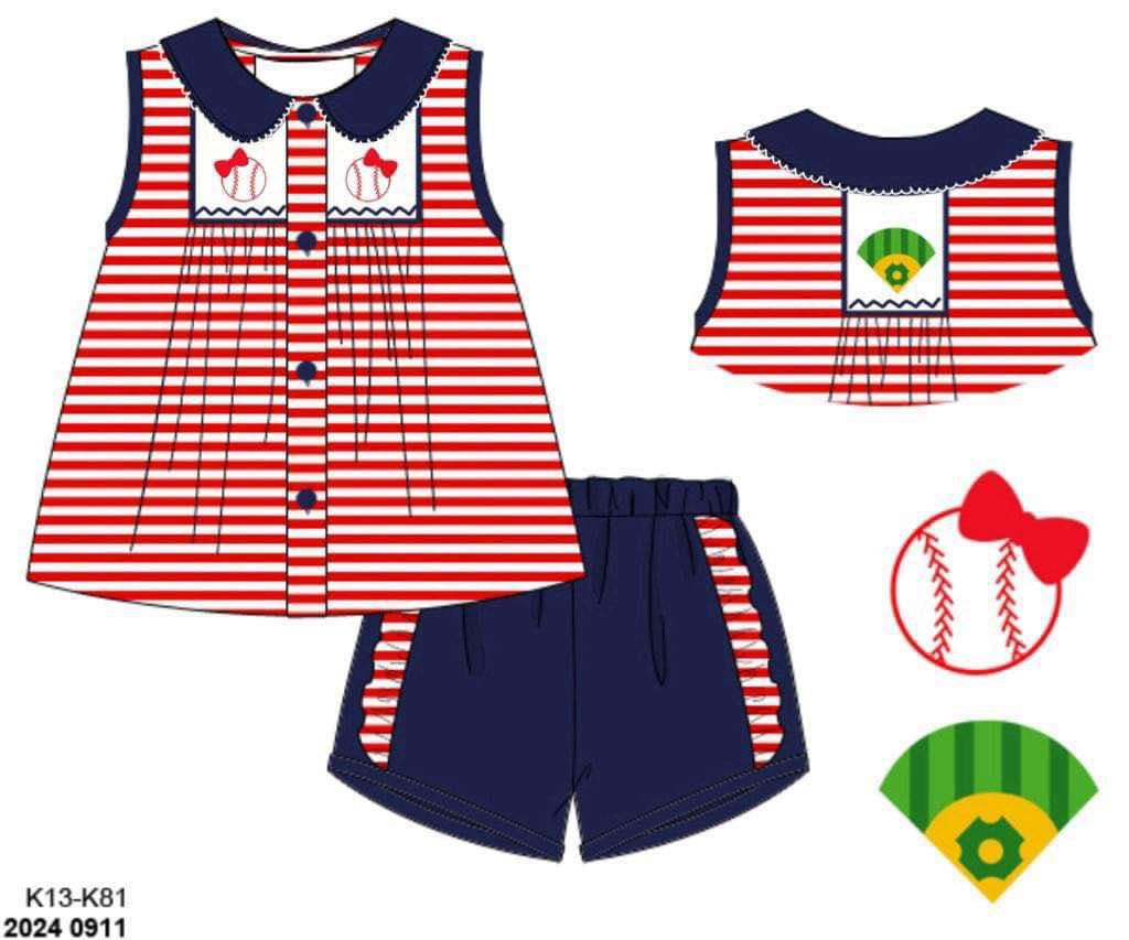 Pre Order 116: Home Team- Girls Smocked Knit Shortie Set