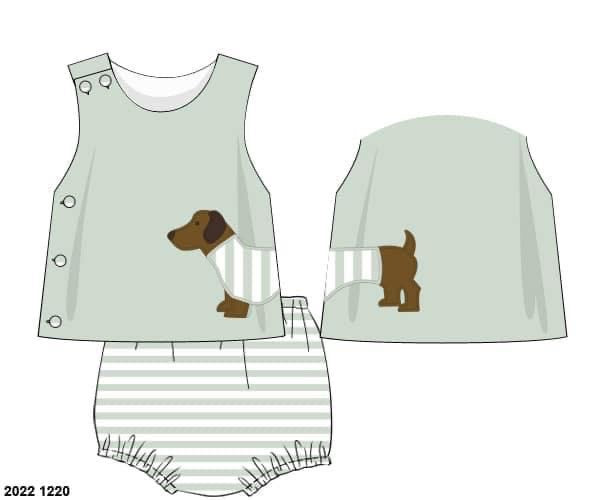 Pre Order 116: Dachshund Appliqué- Boys Knit Diaper Set