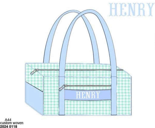 Pre Order 123: Mint Gingham Luggage- Duffle Bag