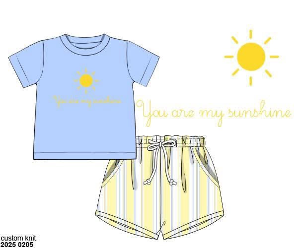 Pre Order 123: You Are My Sunshine- Boys Knit Shortie Set