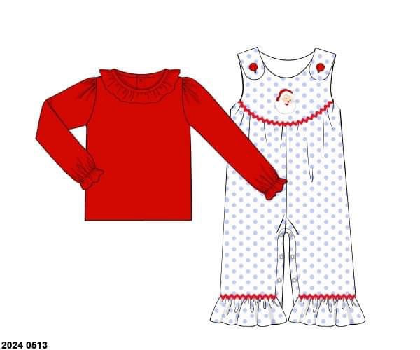 RTS: Little Saint Nick- Girls 2pc Woven Romper