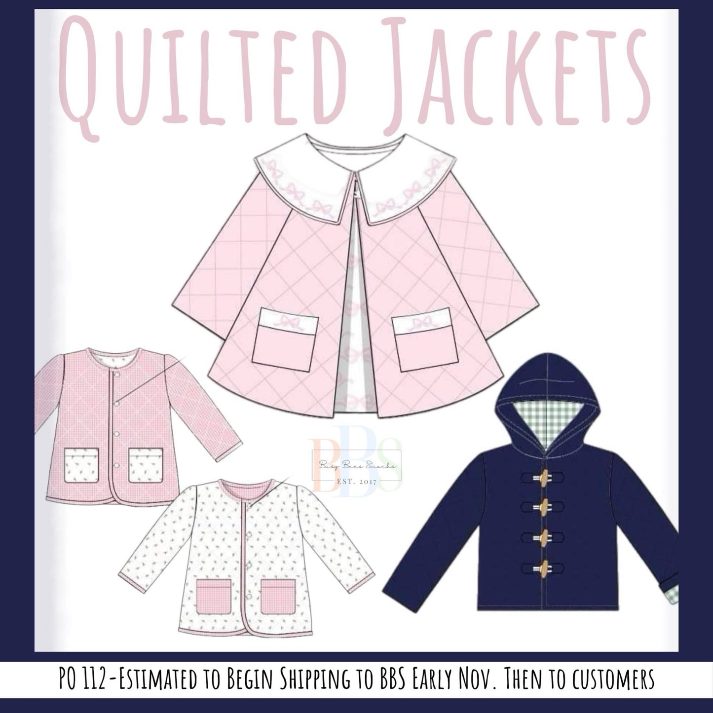 RTS: Quilted Jackets- Navy & Gingham