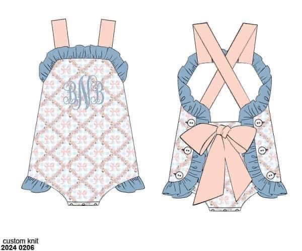 Pre Order 122: Bradford Bows- Girls Knit Sunsuit