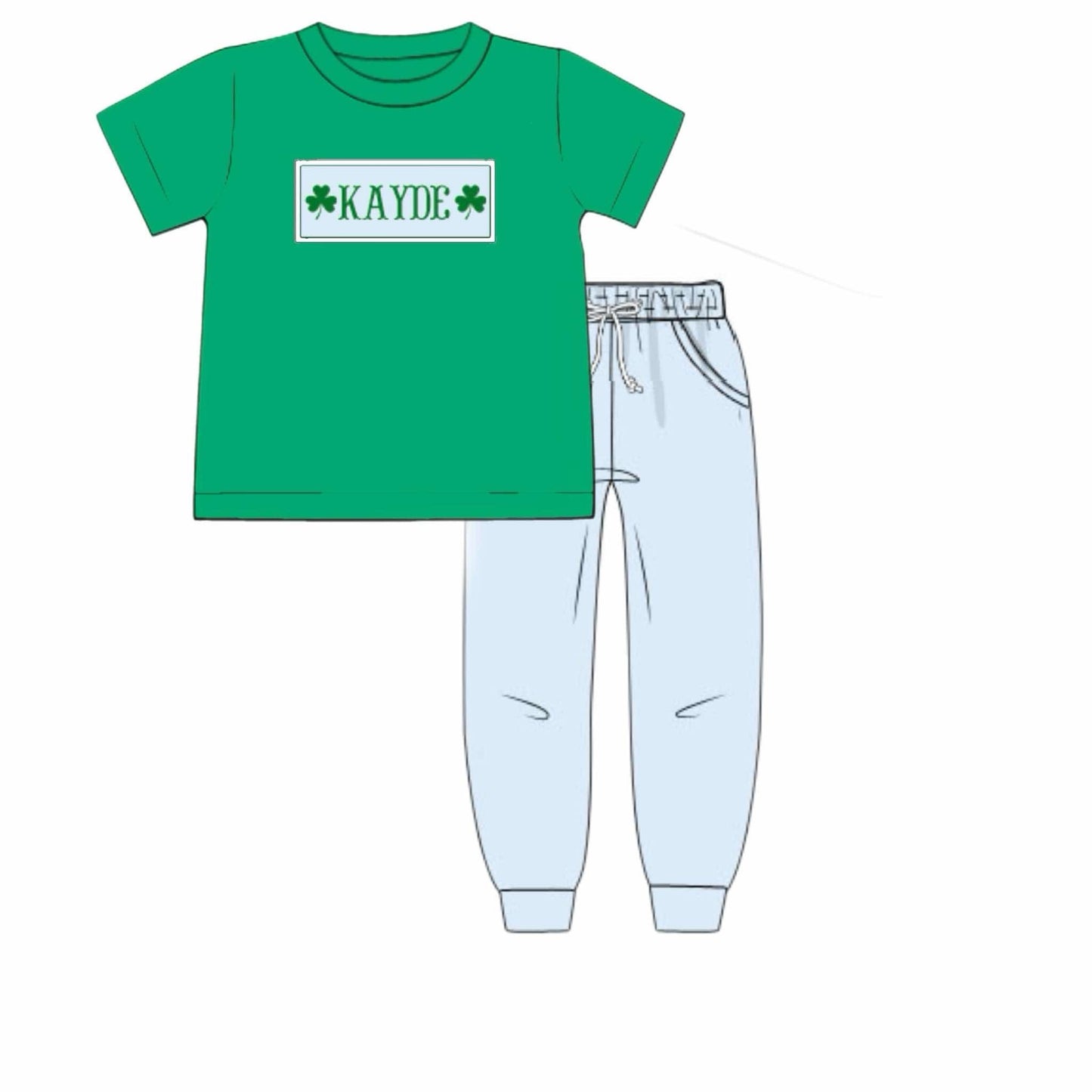 Pre Order 116: Shamrock Name Smocks- Boys Knit Jogger Set