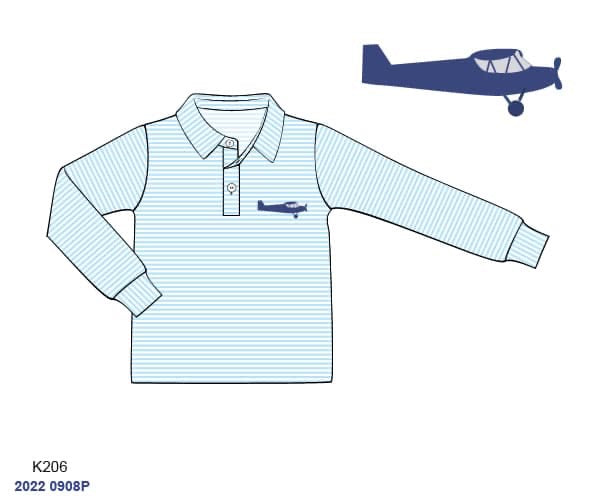 RTS: Boys Mix & Match- Blue Airplane Knit Polo