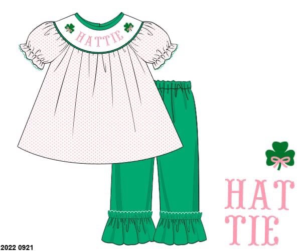 Pre Order 116: Shamrock Name Smocks- Girls Knit Pant Set