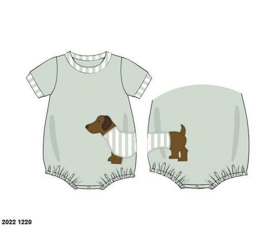 Pre Order 116: Dachshund Appliqué- Boys Knit Bubble