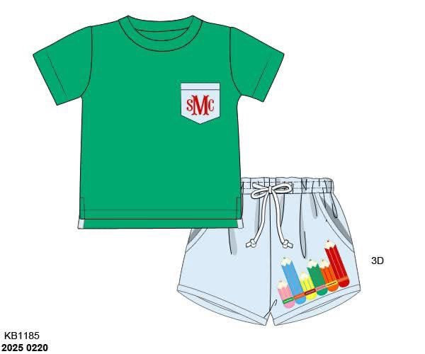 Pre Order 123: Colored Pencils- Boys Woven Shortie Set