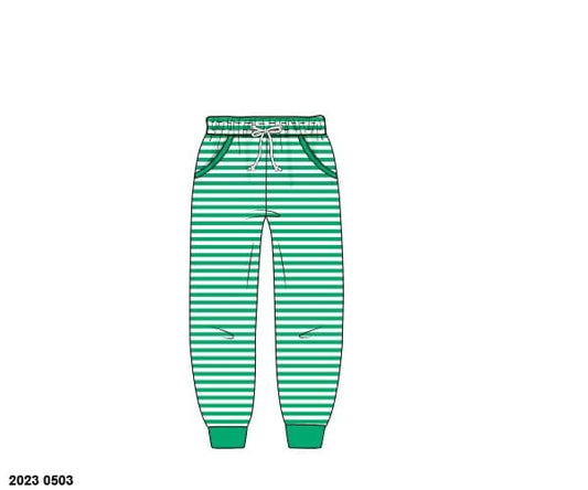 RTS: Holiday Knit Bottoms Only- Boys Green Stripe Joggers