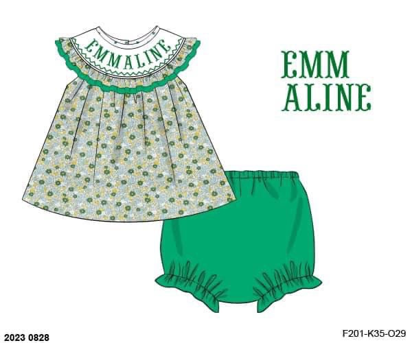 Pre Order 116: St. Patty's Name Smocks- Girls Knit Diaper Set