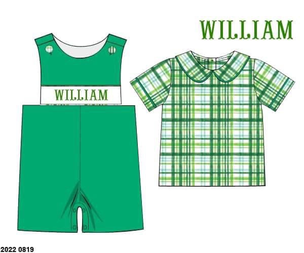 Pre Order 116: St. Patty's Name Smocks- Boys 2pc Shortall