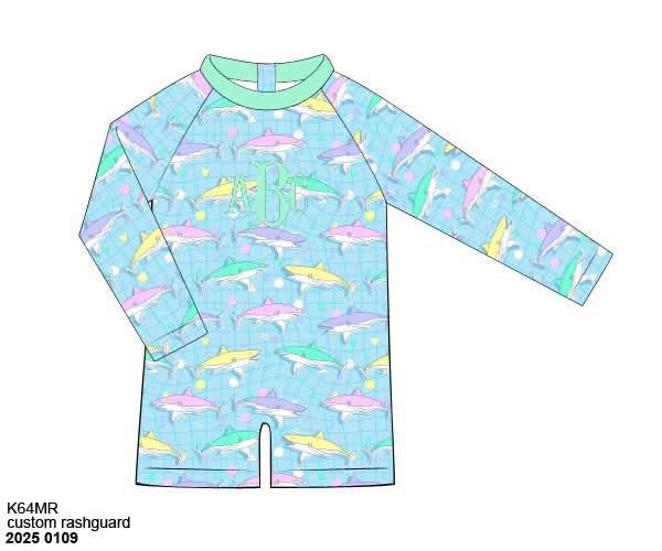 Pre Order 122: Nostalgic Sharks- Boys 1pc Rash Guard Swim