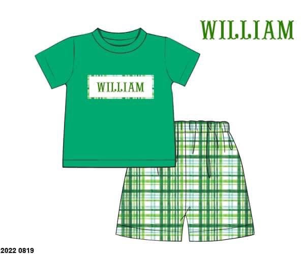 Pre Order 116: St. Patty's Name Smocks- Boys Woven Short Set