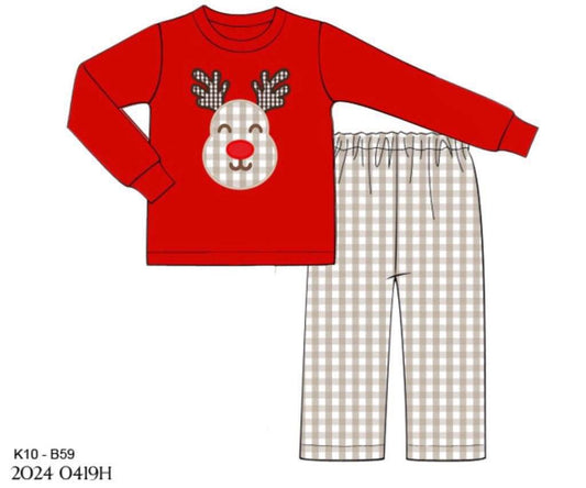 RTS: Red Nosed Reindeer- Boys Woven Pant Set