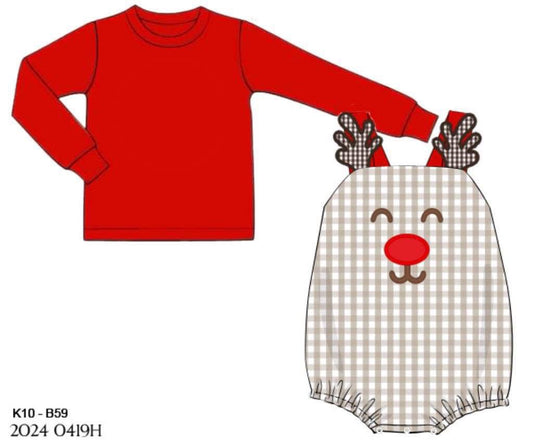 RTS: Red Nosed Reindeer- Boys 2pc Woven Bubble