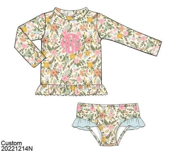 Pre Order 122: Kira Rae- Girls 2pc Long Sleeve Rash Guard Swim