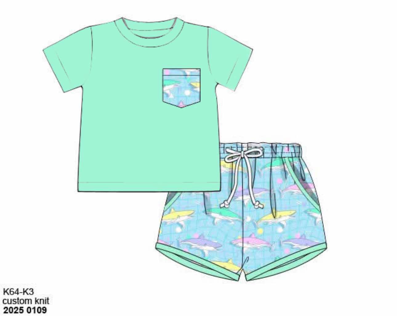 Pre Order 122: Nostalgic Sharks- Boys Knit Shortie Set