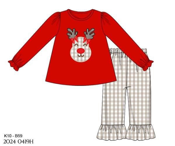 RTS: Red Nosed Reindeer- Girls Woven Pant Set