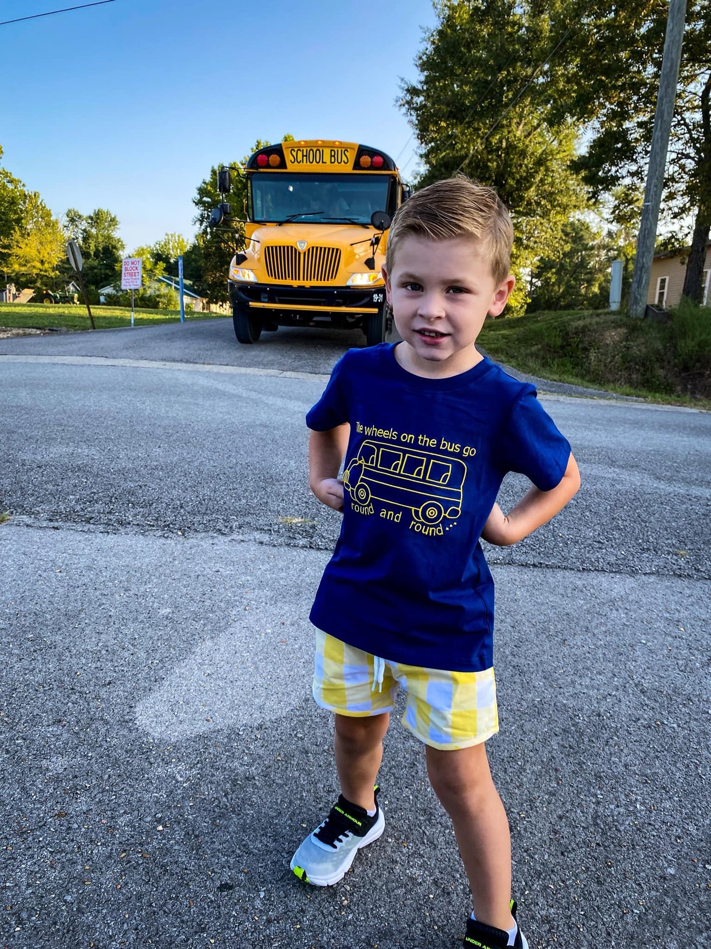 Pre Order 123: Wheels on the Bus- Boys Woven Shortie Set