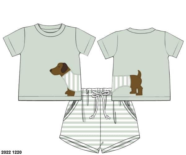 Pre Order 116: Dachshund Applique- Boys Knit Shortie Set