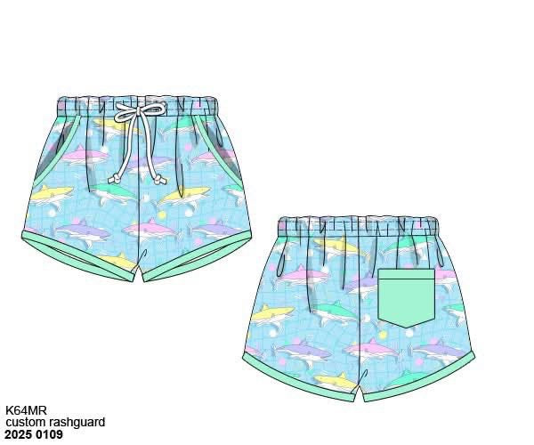 Pre Order 122: Nostalgic Sharks- Boys Woven Swim Shorties