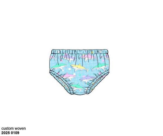 Pre Order 122: Nostalgic Sharks- Unisex Woven Swim Diaper Cover