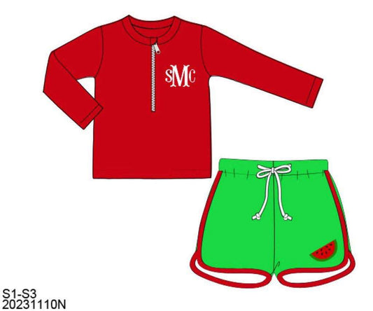 Pre Order 122: Watermelon Splash- Boys 2pc Rash Guard Swim Set