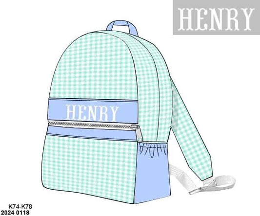 Pre Order 123: Mint Gingham Luggage- Backpack