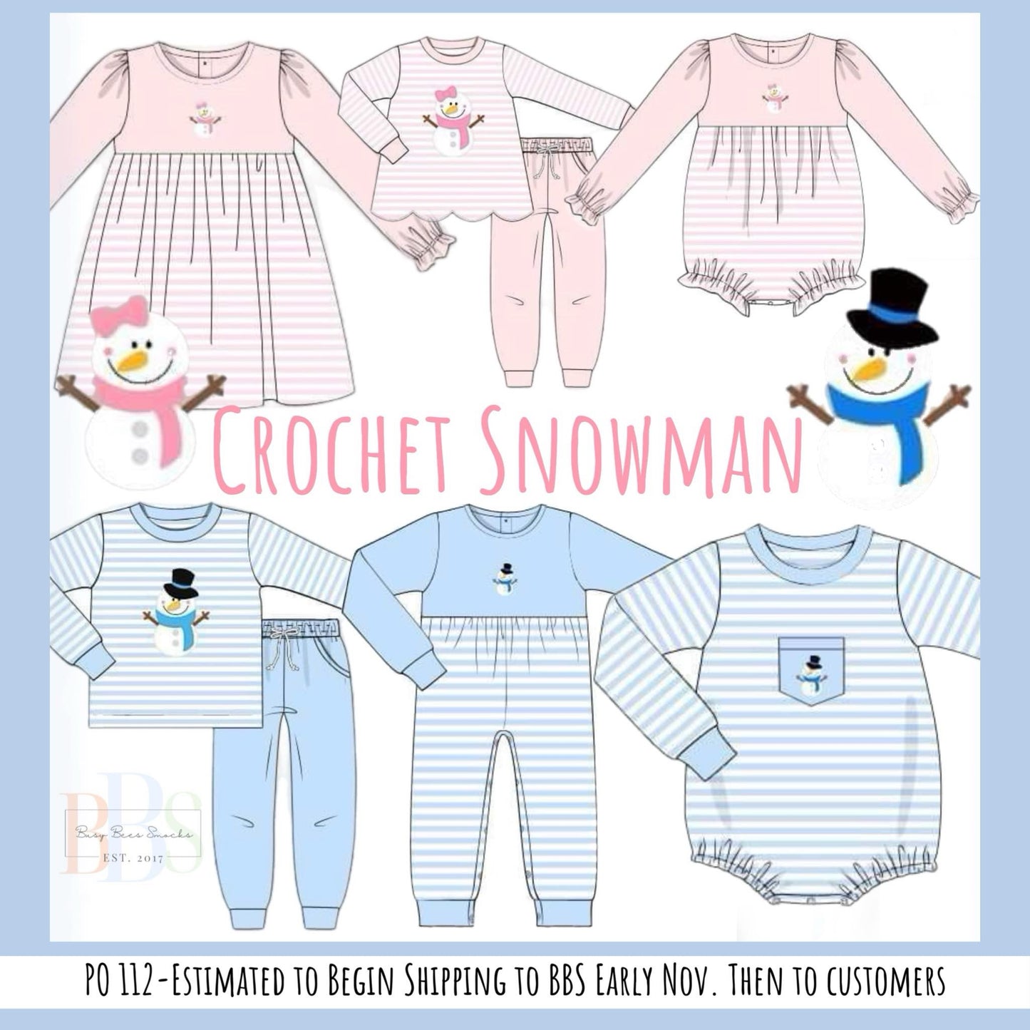 RTS: Crochet Snowmen- Girls Knit Jogger Set