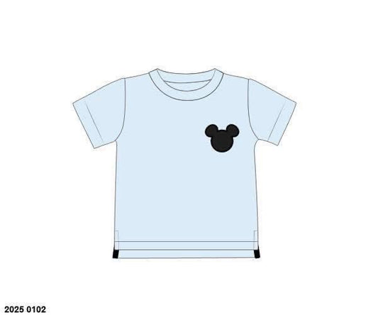 Pre Order 122: Earrey Mouse- Boys Blue Knit Appliqué Shirt