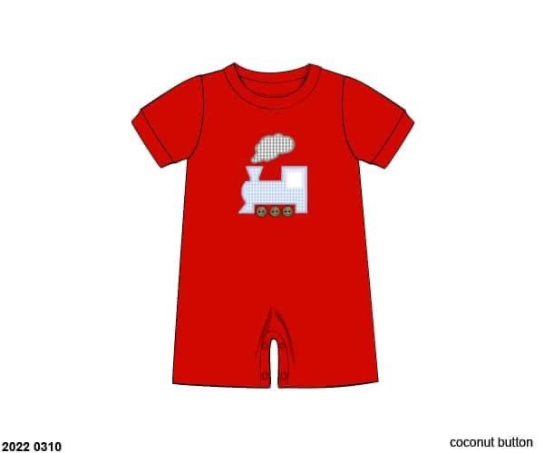 Pre Order 123: Trains & Tea Cups- Boys Knit Romper