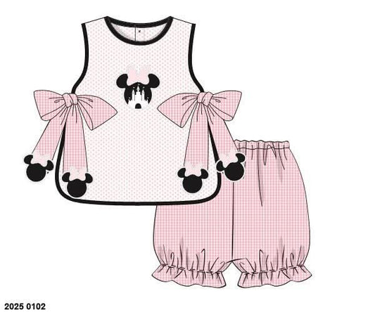 Pre Order 122: Earrey Mouse- Girls Woven Bubble Short Set