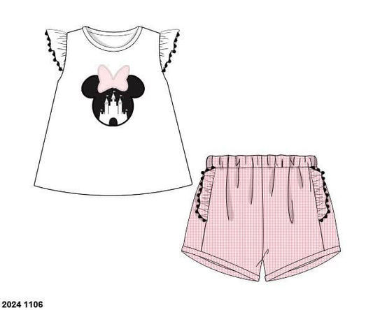 Pre Order 122: Earrey Mouse- Girls Woven Shortie Set