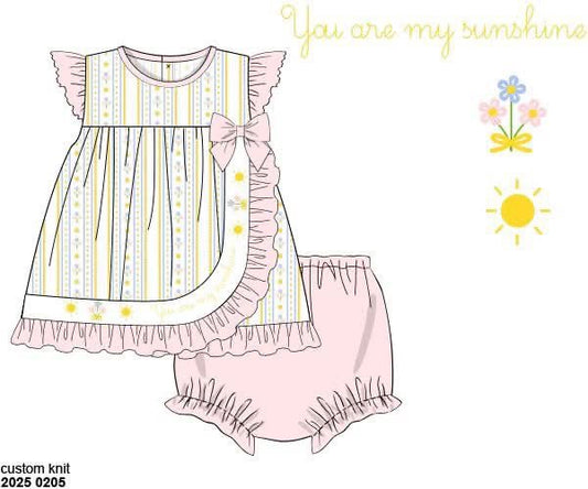 Pre Order 123: You Are My Sunshine- Girls Knit Bloomer Set