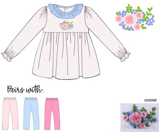 RTS: Girls Mix & Match- Crochet Flowers Knit Shirt