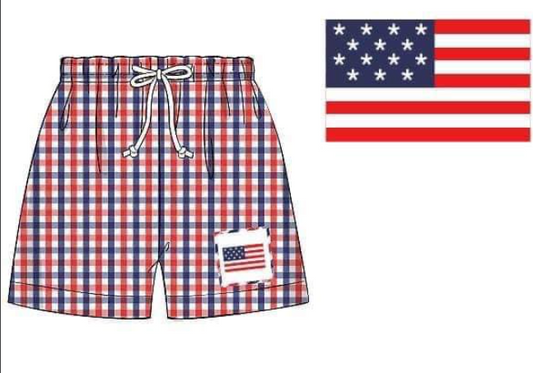 RTS: American Flag Swim- Boys Woven Traditional Shorts