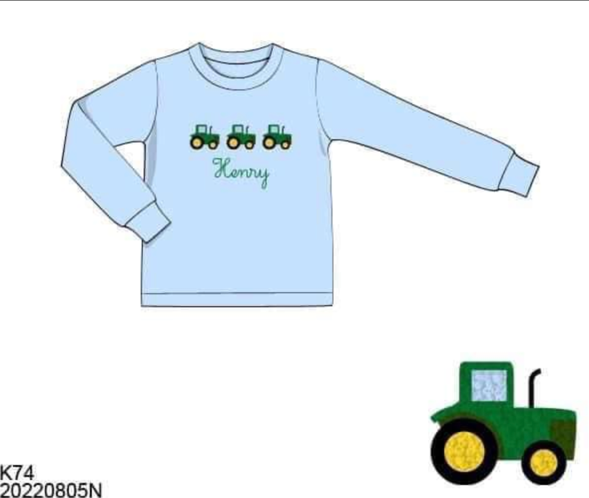 RTS: French Knot Tractors- Boys Knit Shirt "Henry"