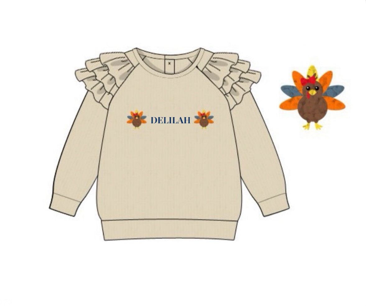 RTS: French Knot Turkey Sweaters- Girls "Delilah"