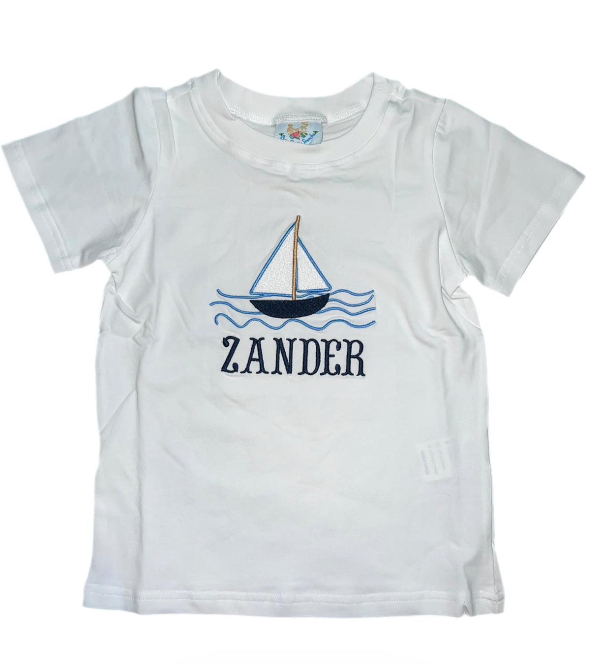 RTS: Blue Sailboat Collection- Boys Embroidered Shirt “Zander”