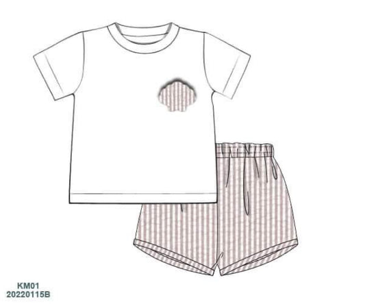 RTS: Rerun Seashell Collection- Boys Pocket Seersucker Shortie Set