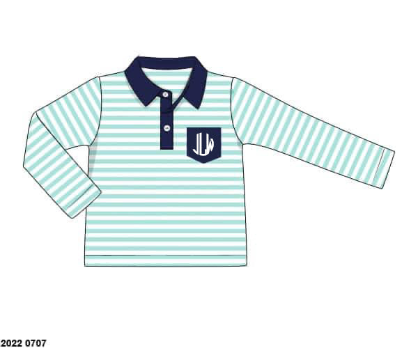 RTS: Knit Stripes Collection- Mint & Navy- Boys Knit Shirt (JLW)