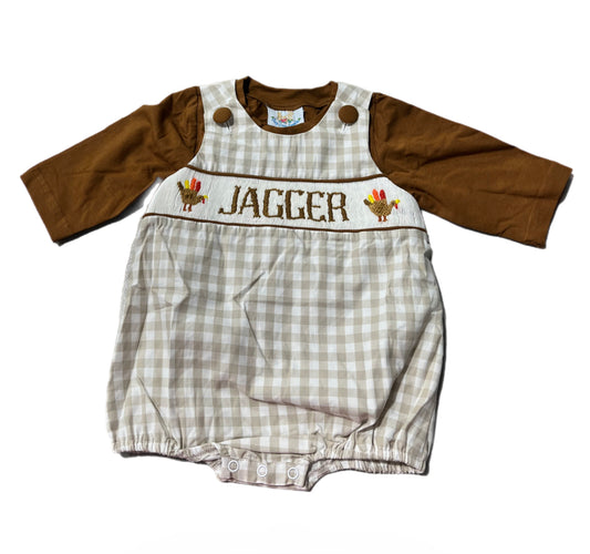 RTS: Name Smock Turkeys- Boys Woven 2pc Bubble “Jagger”