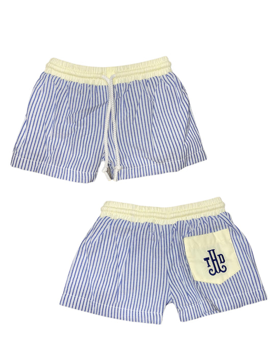 RTS: Boys Blue Stripe Woven Traditional Swim Shorts “THD”