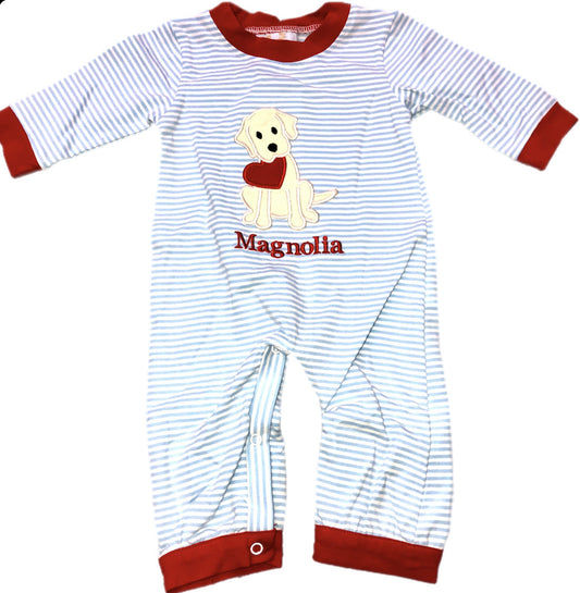 RTS: Boys Valentine BBS Puppy Knit Romper “Magnolia”